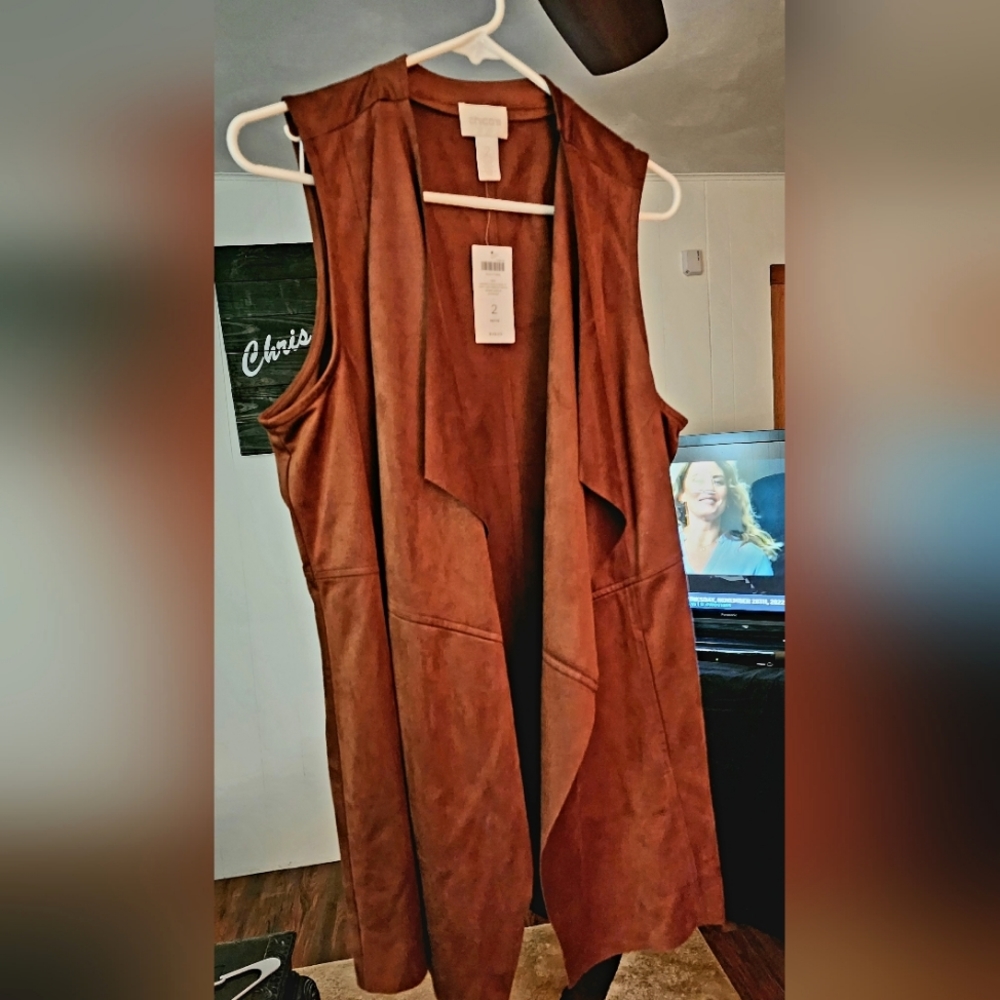 Brand new, never worn Chico's faux suede leather vest. Size 2 petite. Warm Cocoa